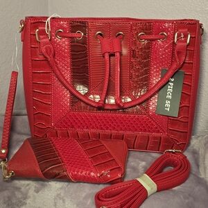 Elegant Red Women's Bag Set